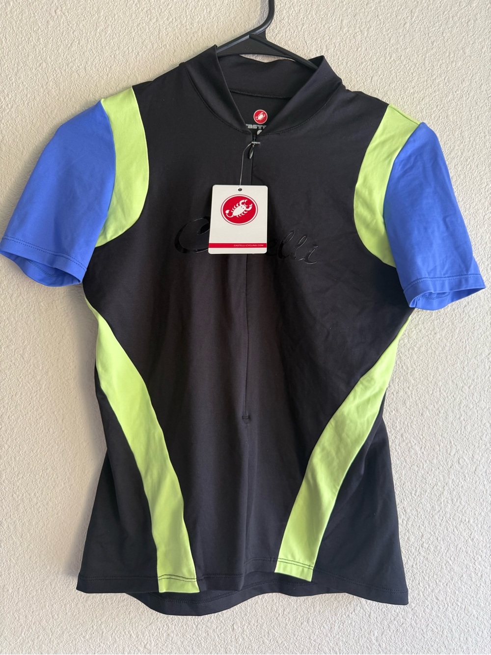 Castelli Women's Cycling Jersey Size S NWT Black Blue Lime Green Short Sleeve